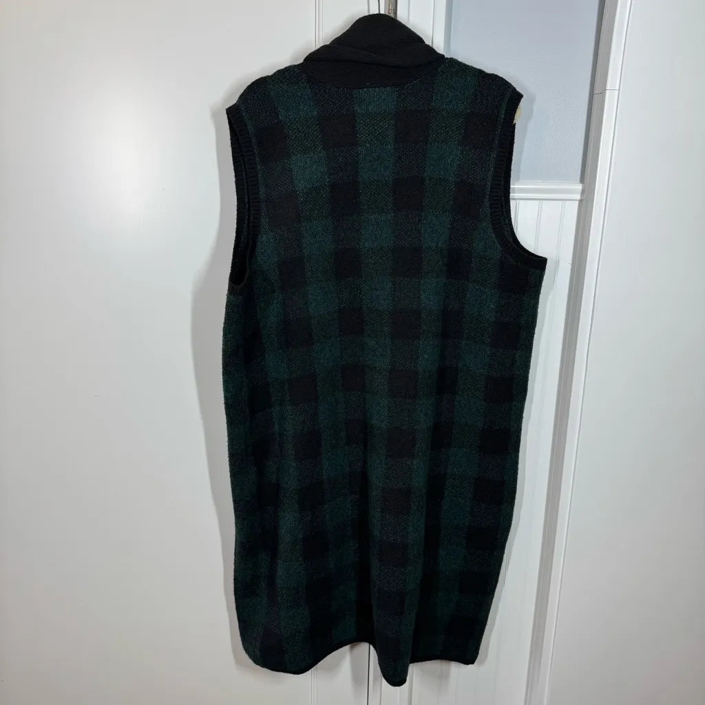 NWT Lane Bryant Black Green Plaid Open Front Long Sweater Vest Size 18/20 - Image 5