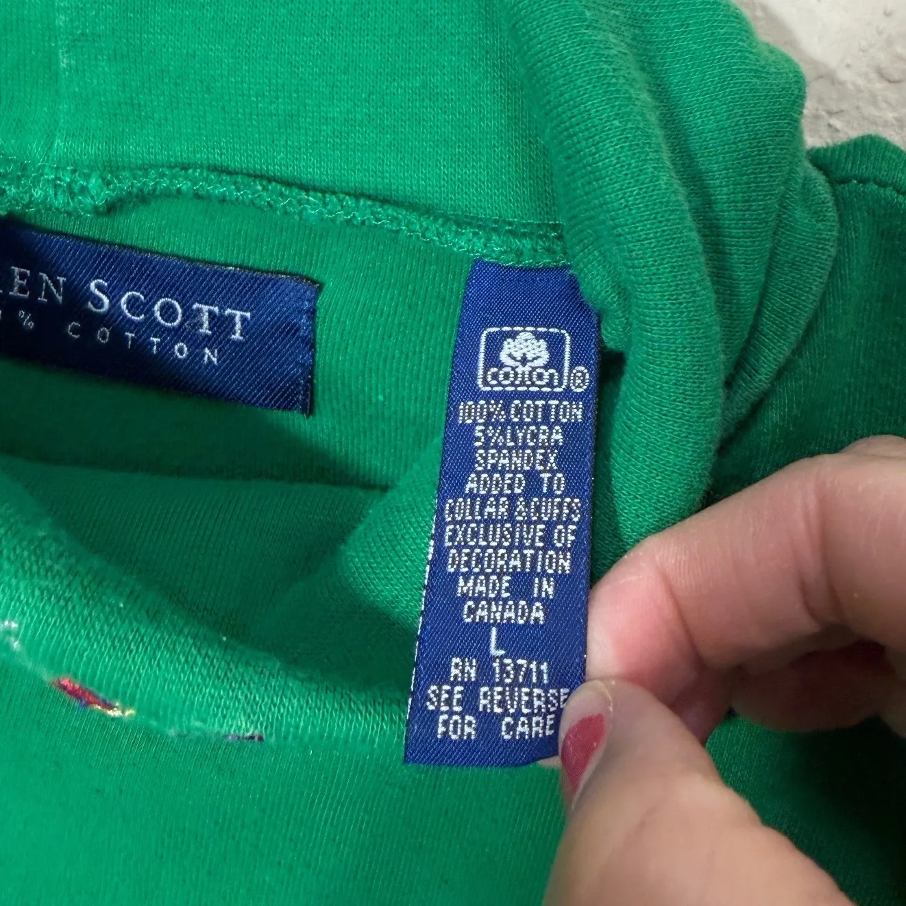 Vintage Karen Scott Green Turtleneck Top Embroidered Christmas Stockings Size L - Image 6