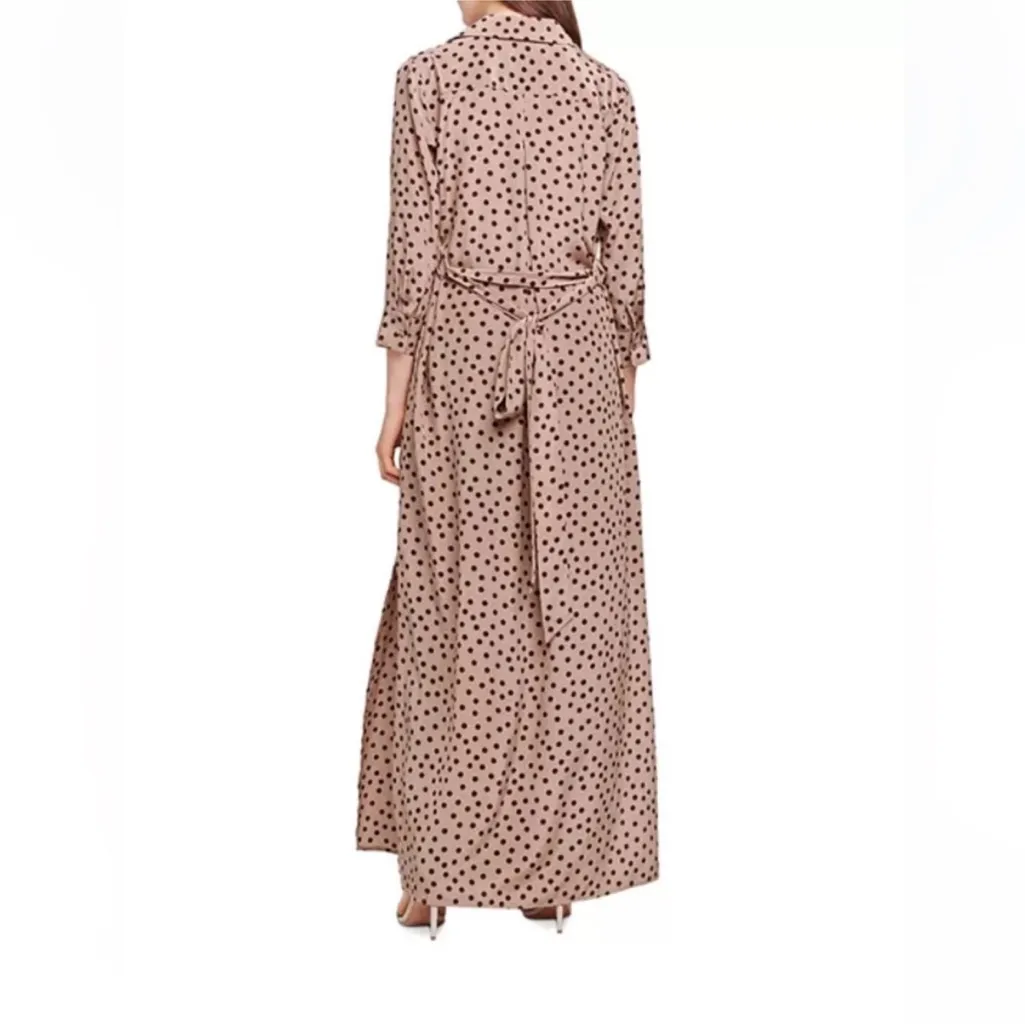 L'AGENCE Cameron belted polka-dot silk crepe maxi shirt dress tan brown L - Image 4