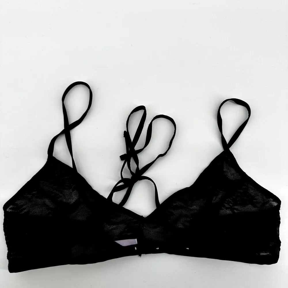 Savage Sheer Lace Strappy Bra Mesh Wireless Breathable Unlined Black Small - Image 3