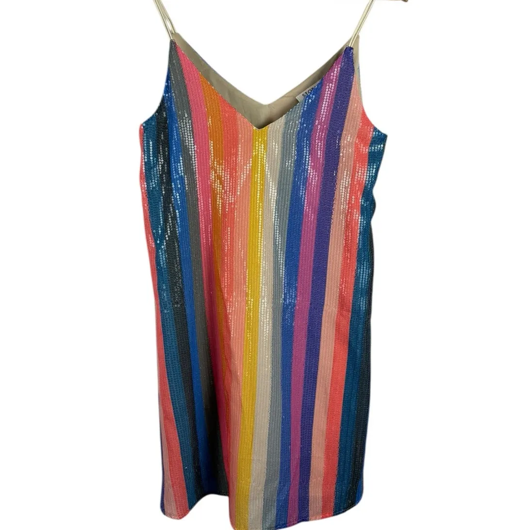 Storia Sequin Striped Mini Party Dress‎ Multicolor Size Small - Image 4