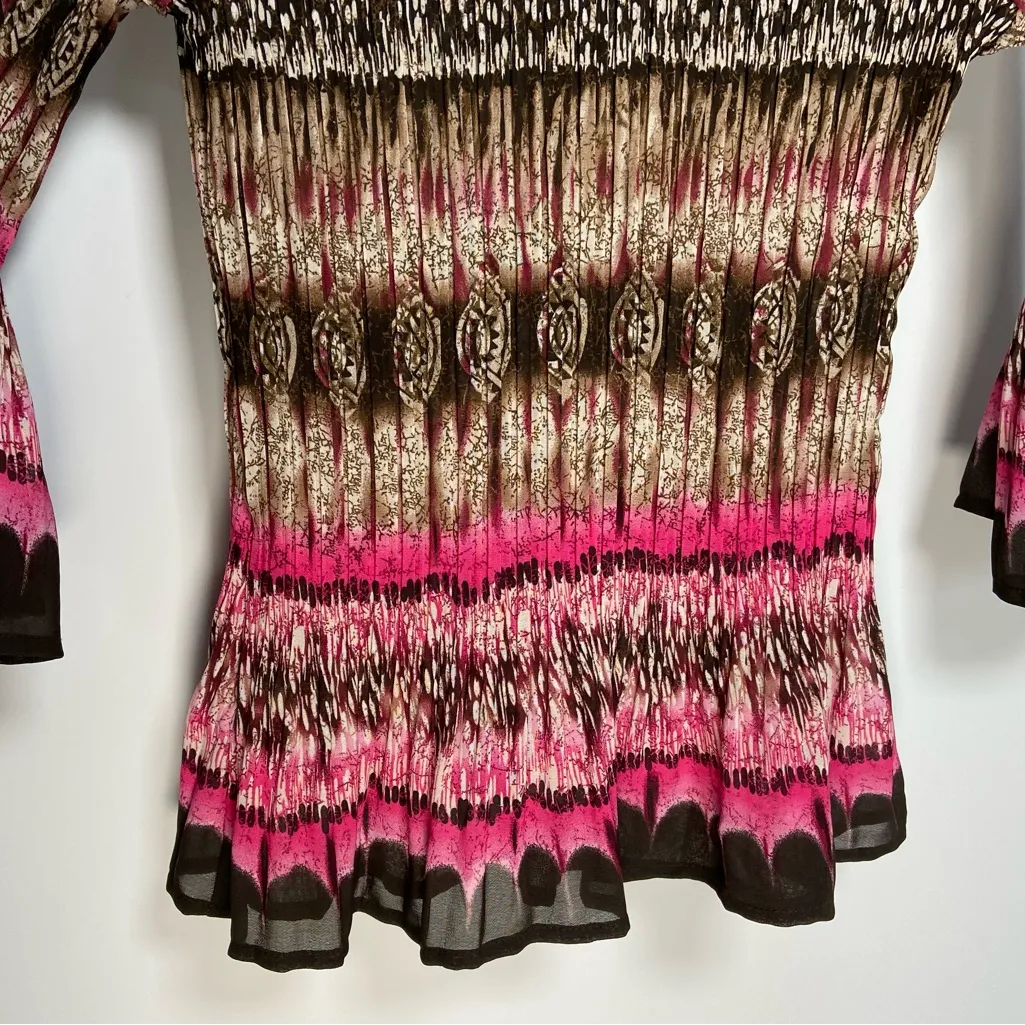 Y2K Fashion Bug Crinkle Button Down Top Brown Pink Fairy Witch Western Cowgirl L - Image 8