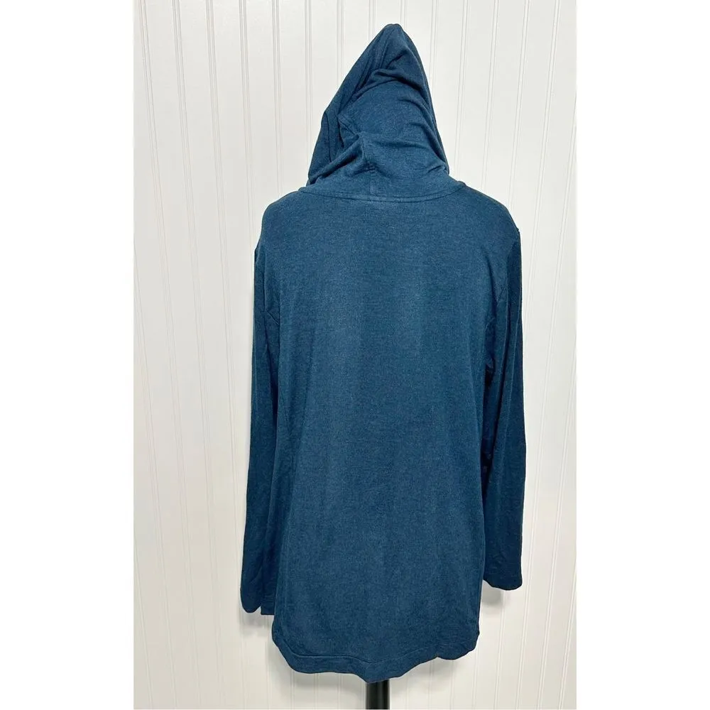 J. Jill Pure Jill Women's Tranquility Fleece‎ Comfort Hoodie Sweater Blue Large - Image 5