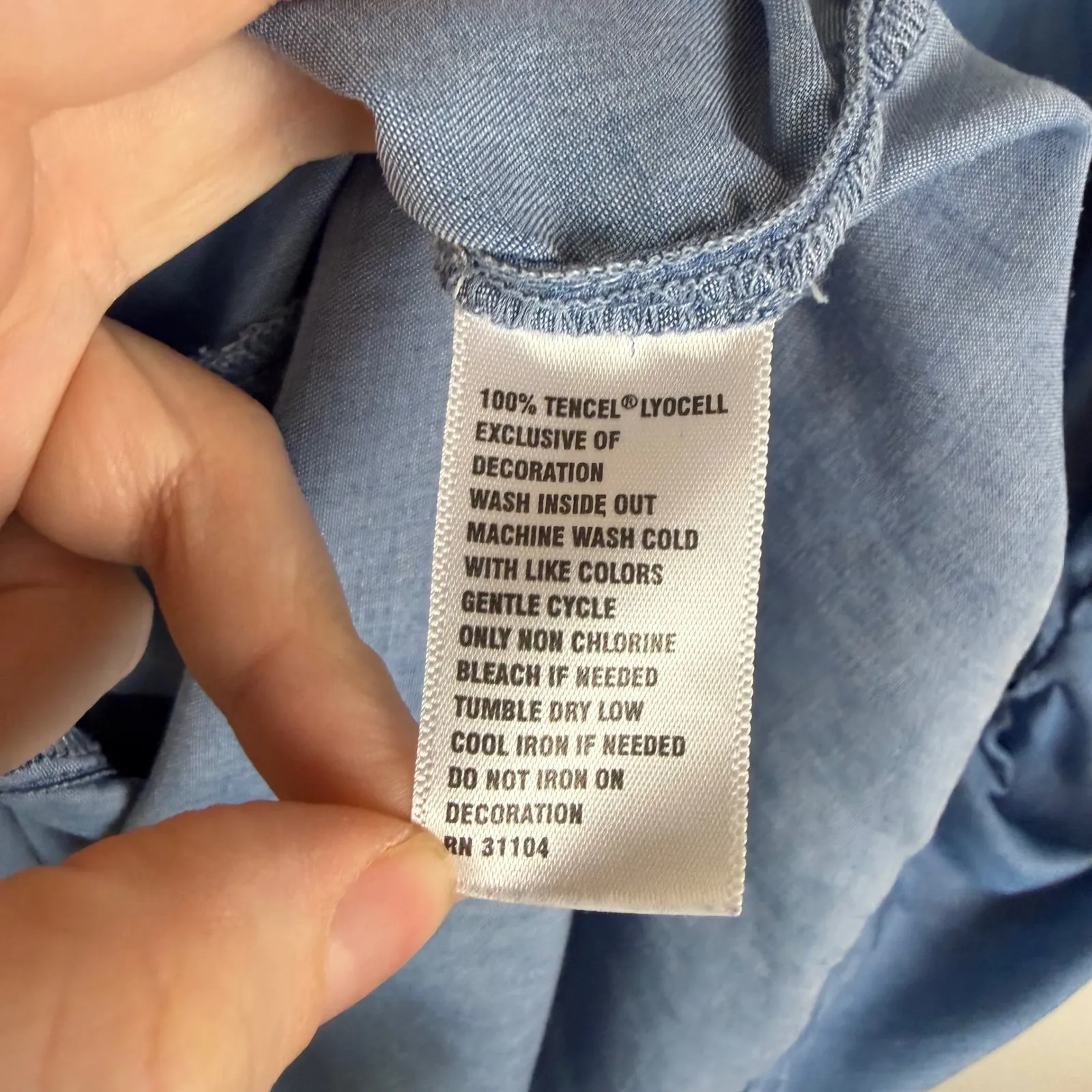 Crown & Ivy Curvy Blue Tencel Chambray Dress Size 2X Boho Peasant Pom Pom Trim - Image 8