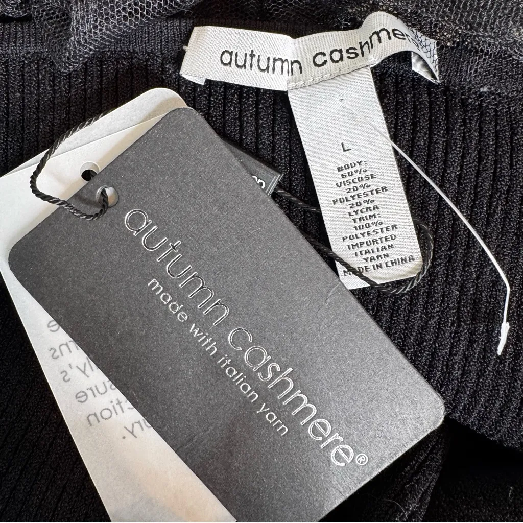 NWT Autumn Cashmere Off the Shoulder Tulle Ribbed Knit Top Black Size L - Image 9