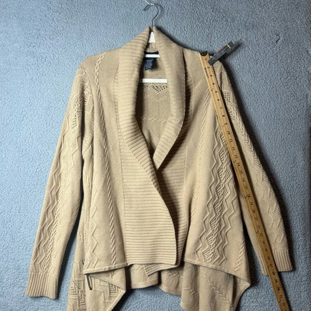Jones New York Sweater Womens L Tan Angora Rabbit Lambs Wool Open Front Cardigan - Image 5