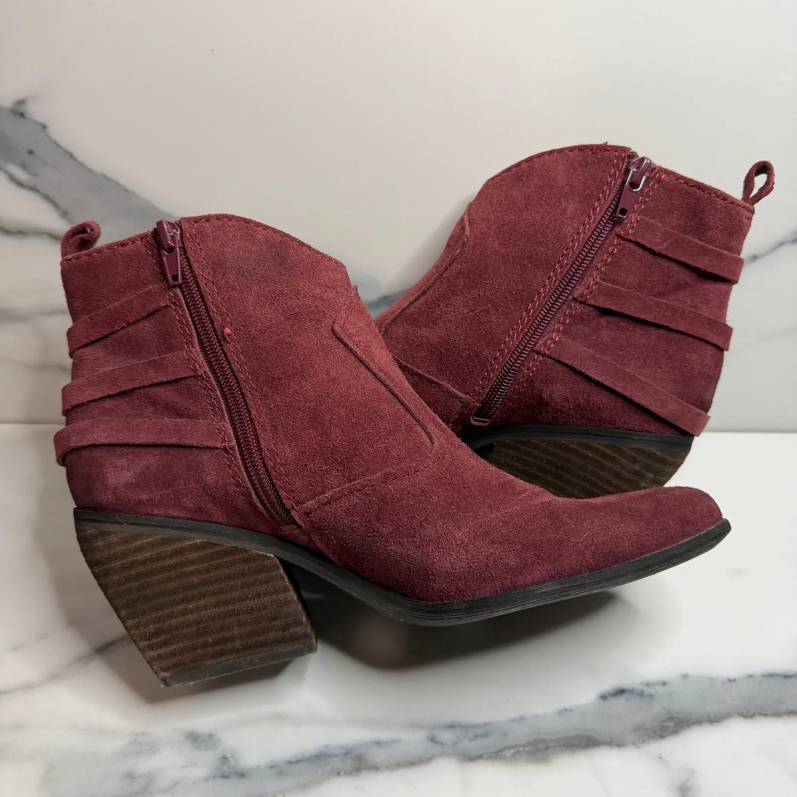Zodiac Women's Burgundy Suede Dacey Boots Sz 8 Western Festival Boho Pointed Toe - Image 6