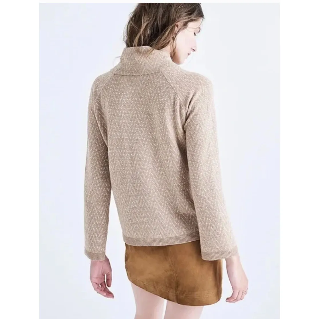 Madewell Sweater Womens Small Brown Tan Cinemathque Chevron Mock Neck Wool Blend - Image 3