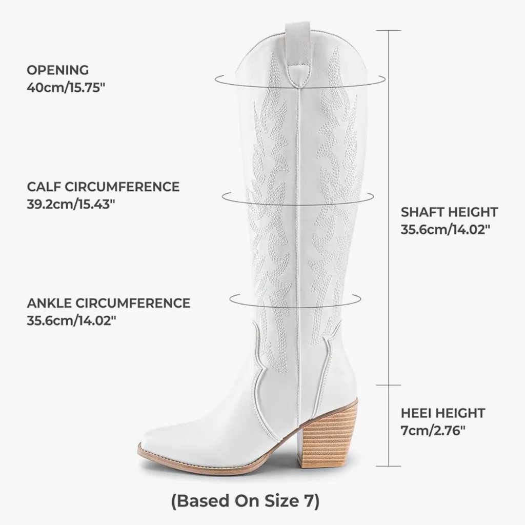 New DREAM PAIRS White Tall Western Cowboy Boots in Size 10 - Image 4