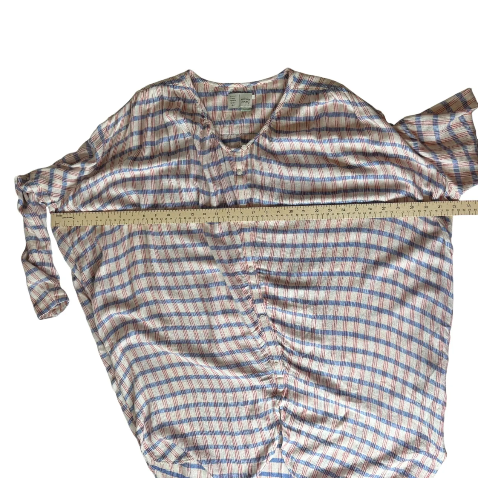 Saturday Sunday Anthropologie Womens Plaid Tunic Top Sz‎ Small Oversized Casual Blue - Image 11