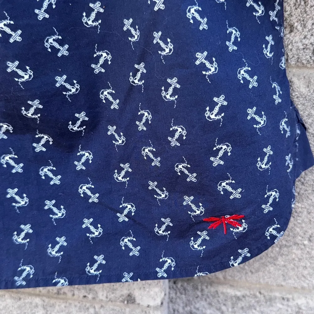 Talbots Button-Down Shirt Blue with Nautical anchor Print Cape Cod Core Lg - XLg - Image 5