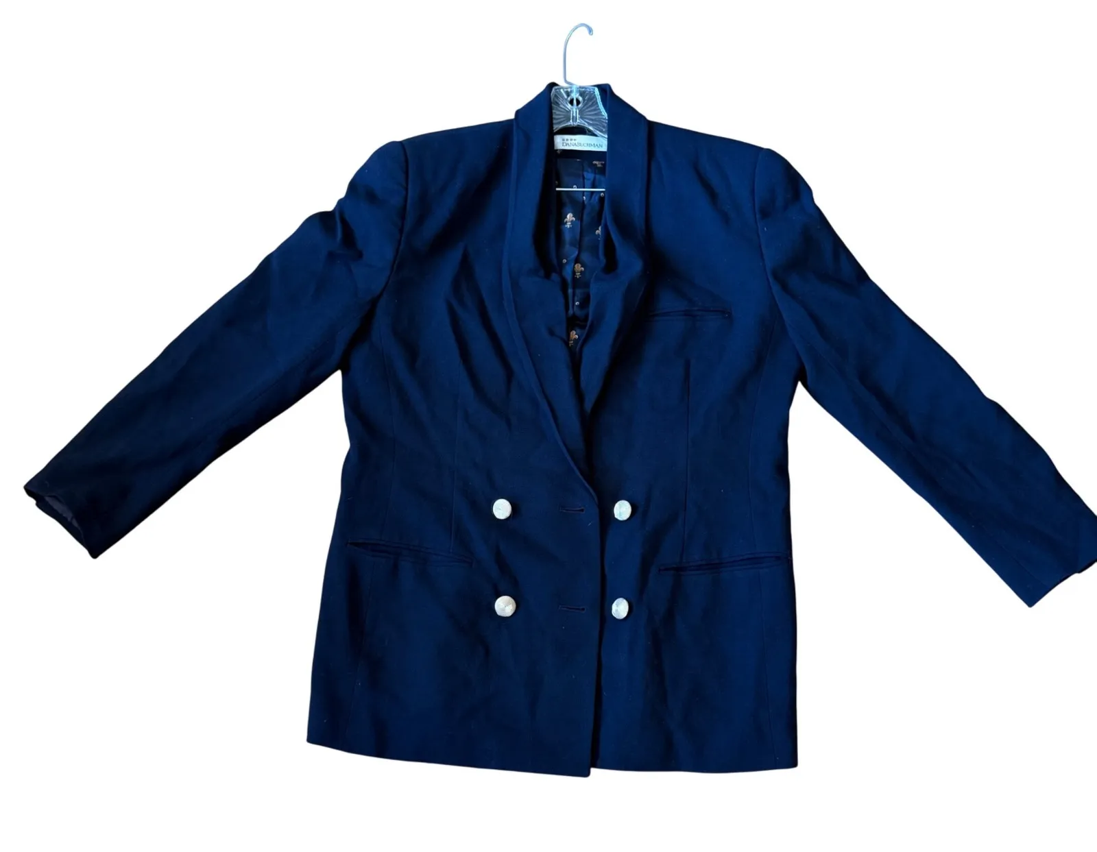 DANA BUCHMAN Navy Wool Double Breasted Blazer Shawl Collar Elegant Women's 14 - Image 1