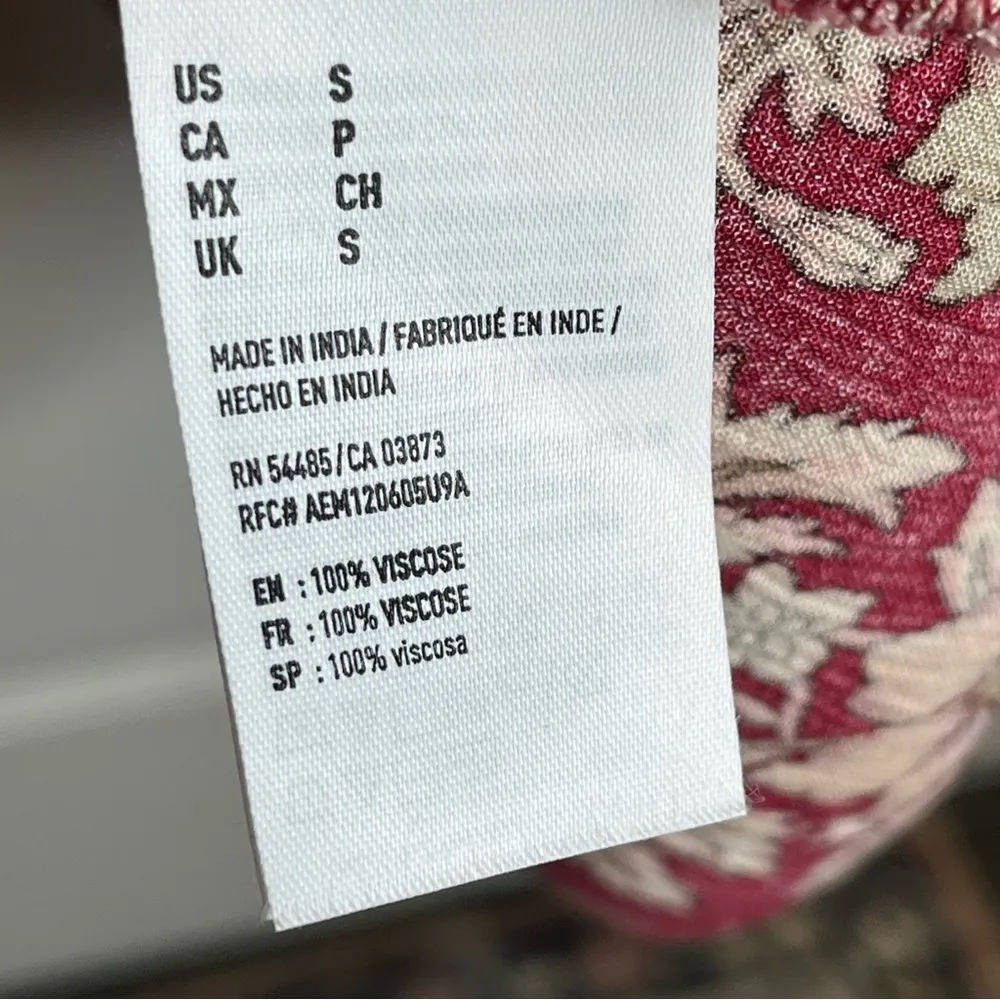 American Eagle Sz S Red & Tan Floral Dress Tie & Cutout Front Long Sleeves - Image 11