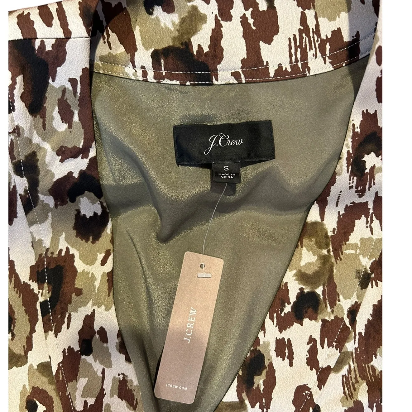 NWT J.CREW Brown Green Leopard Animal Camo Print Surplice Neck Wrap Dress SMALL - Image 5