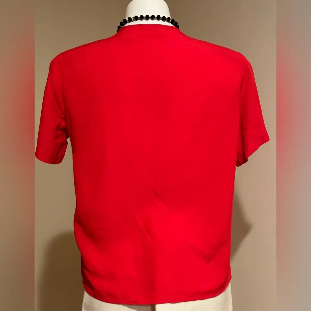 Liz Claiborne Vintage Red Short Sleeves Blouse Sz 6P With Shoulder Pads - Image 8
