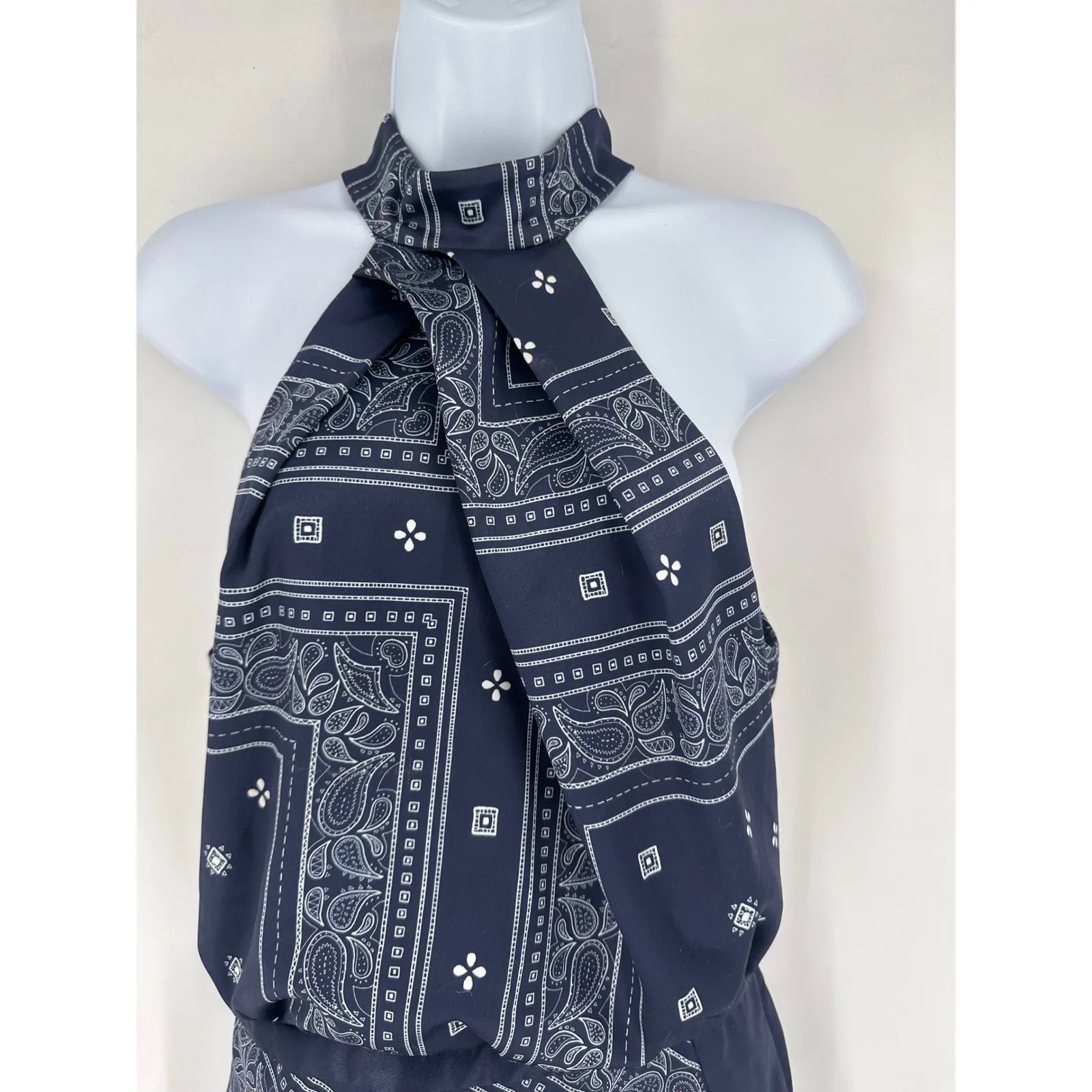 STYLESTALKER Blue Bandana‎ Print Halter Neck Asymmetrical Mini Dress Size M - Image 6