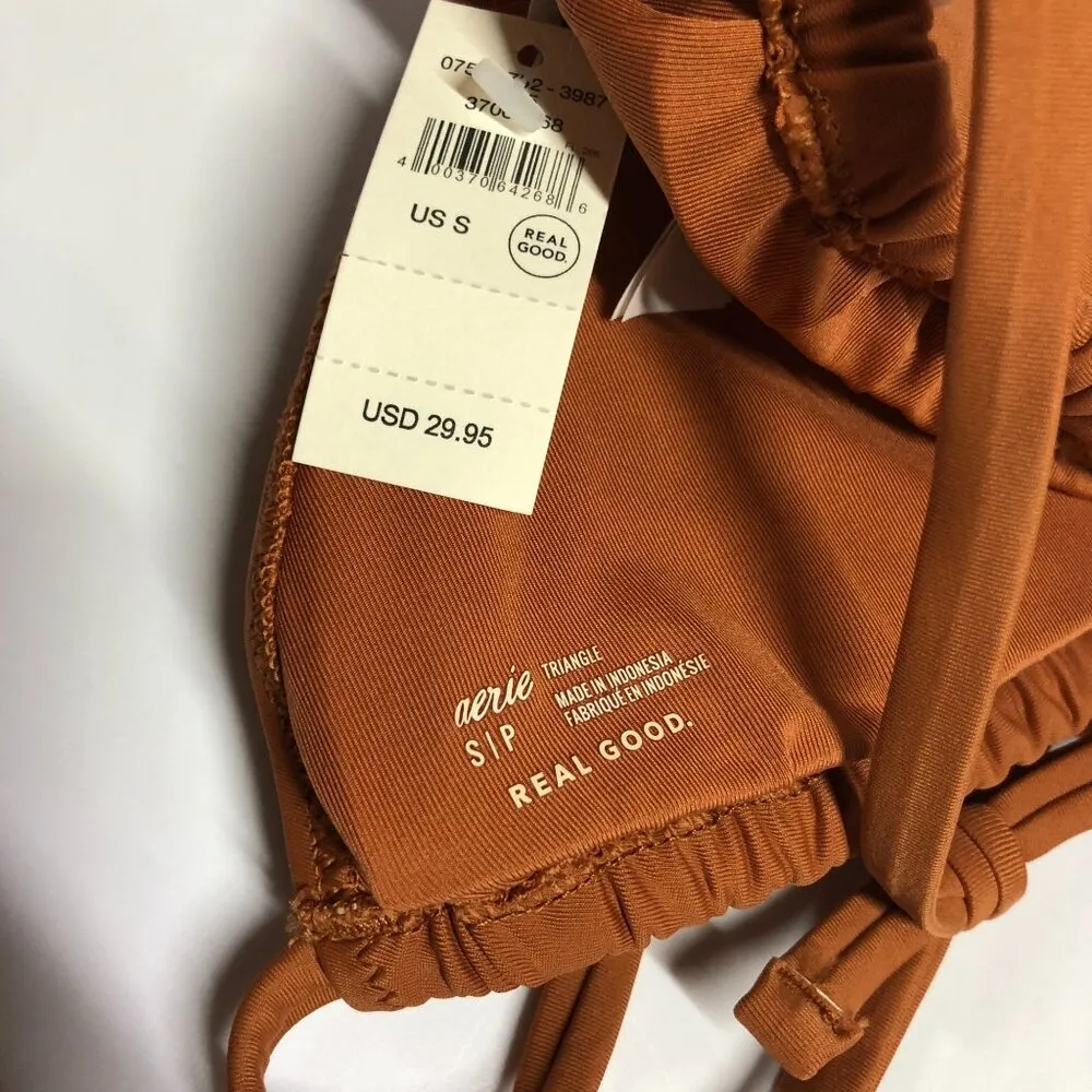 Aerie Bikini Top Triangle String Ties Removable Cups Brown S - Image 3