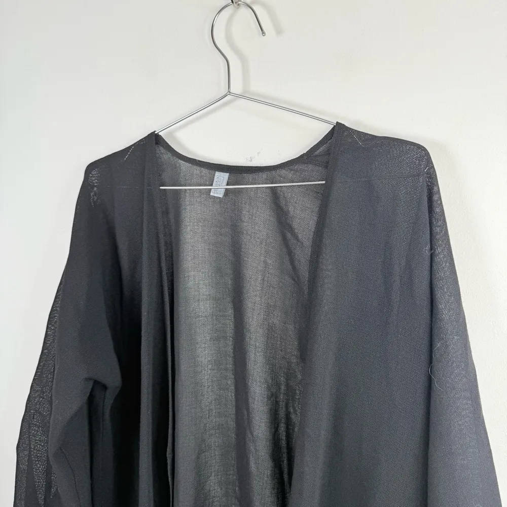 Vintage Sheer Black Wool Duster Lightweight Open Front Layer Cardigan Size L - Image 4