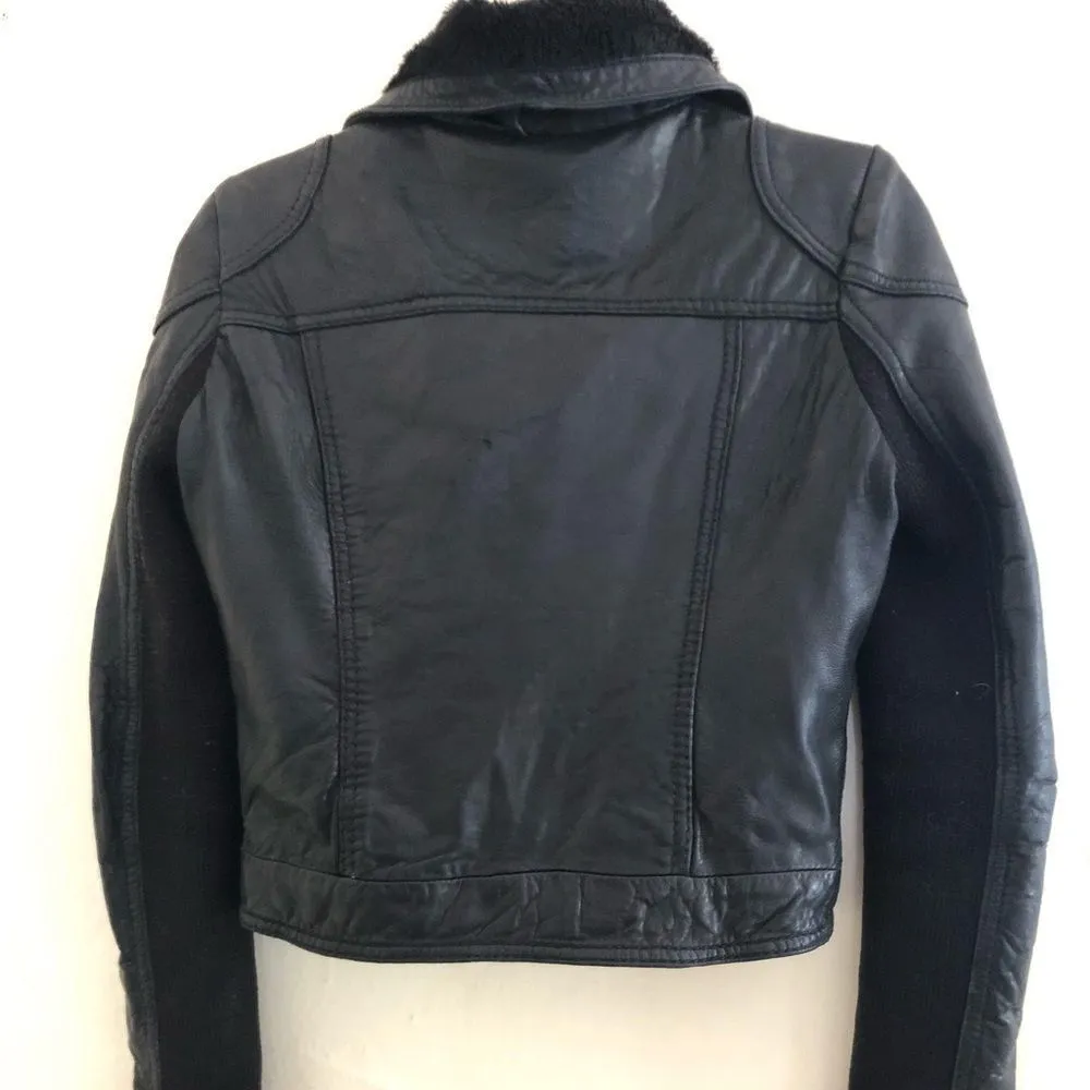 AQUA  Leather Fur‎ Moto Jacket - Image 5