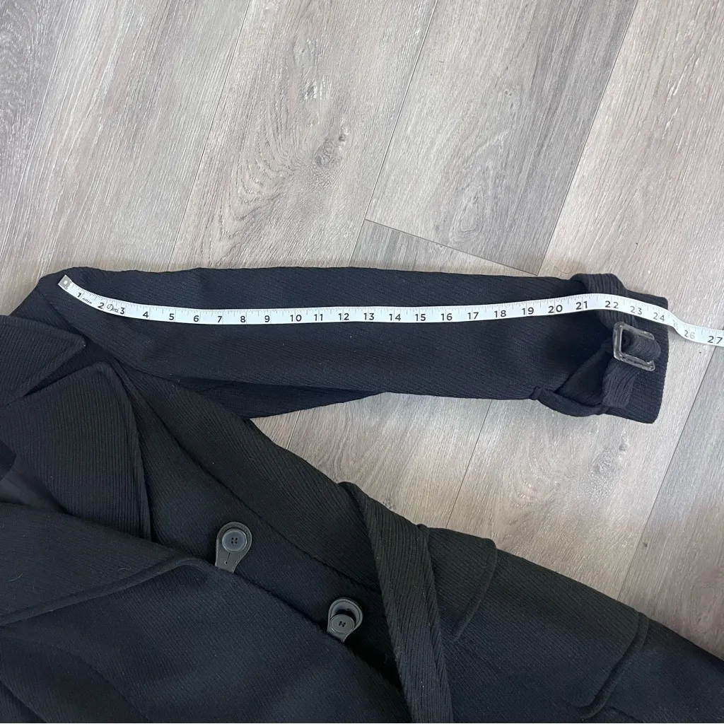 LOFT Ann Taylor Women’s Coat Wool Blend Black Textured Tie Size 4 Mid Length - Image 9