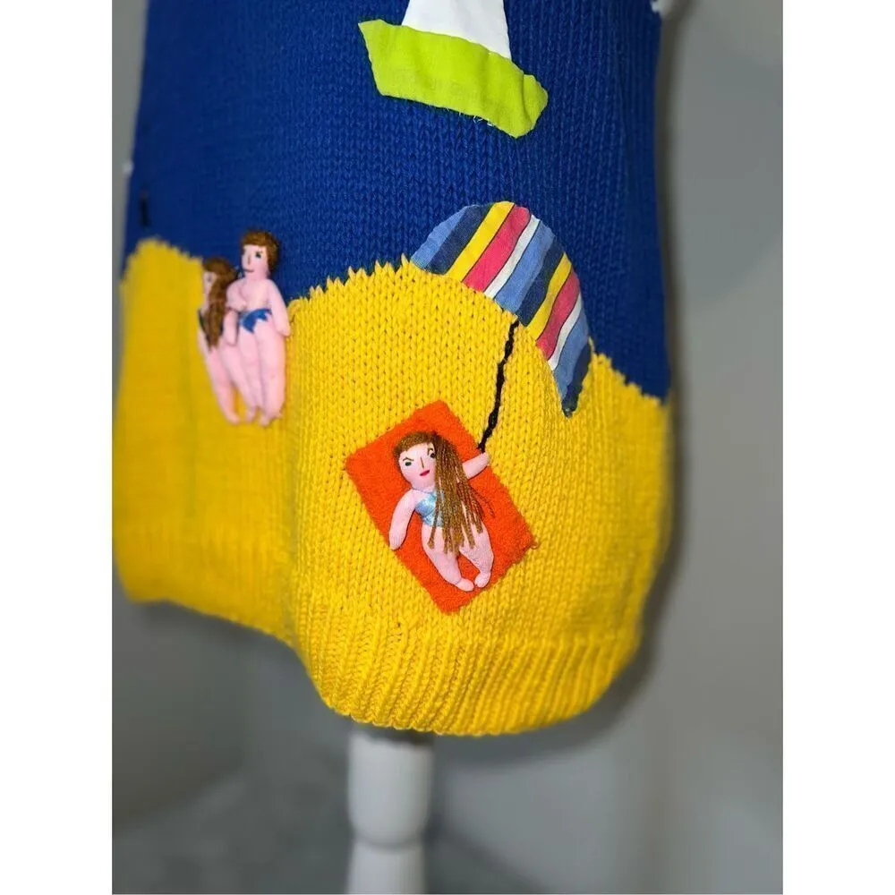 VINTAGE Crochet Short Sleeve Knit 3D Sweater Yellow - Image 4