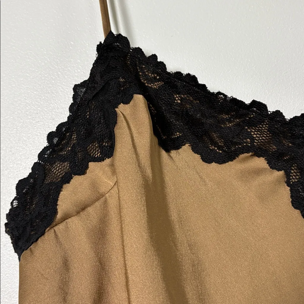 ASOS DESIGN satin cami strap black lace detail mini dress in brown Size 12 - Image 8