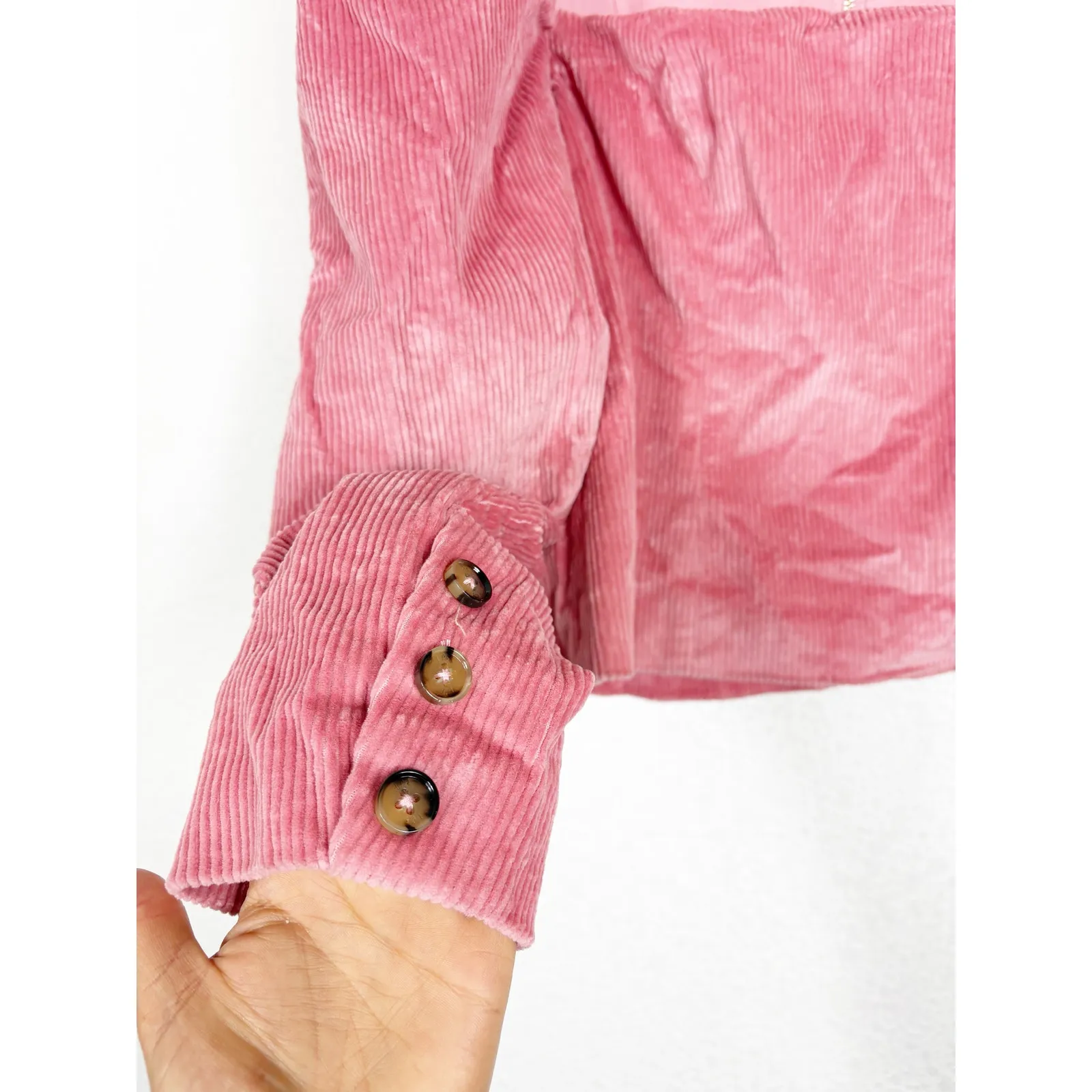 Revolve LPA Pink Corduroy Zip Bustier Top Large Puff Sleeve Barbie Cottagecore - Image 12