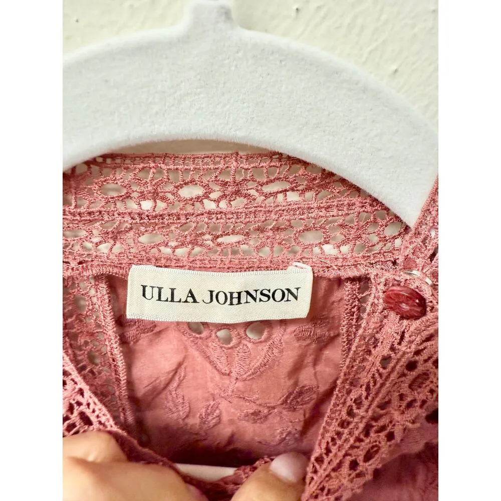 Ulla Johnson Delaine Cotton/Silk Mock Neck Ruffle Trim Blouse Rosewood Women's 0 - Image 3