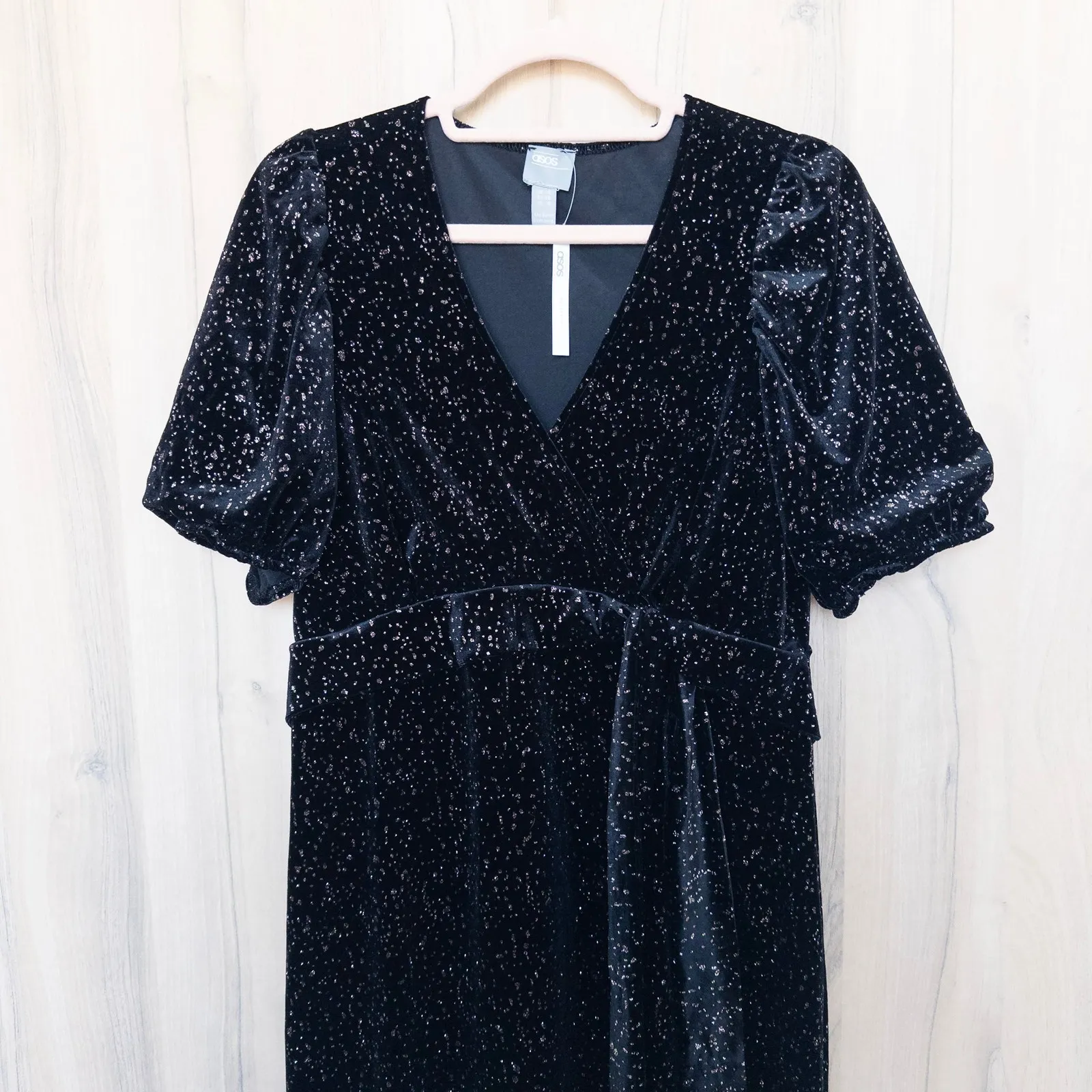 ASOS Maternity Womens Velvet Sparkle Midi Dress Size 8 Black Holiday Glam Party - Image 2