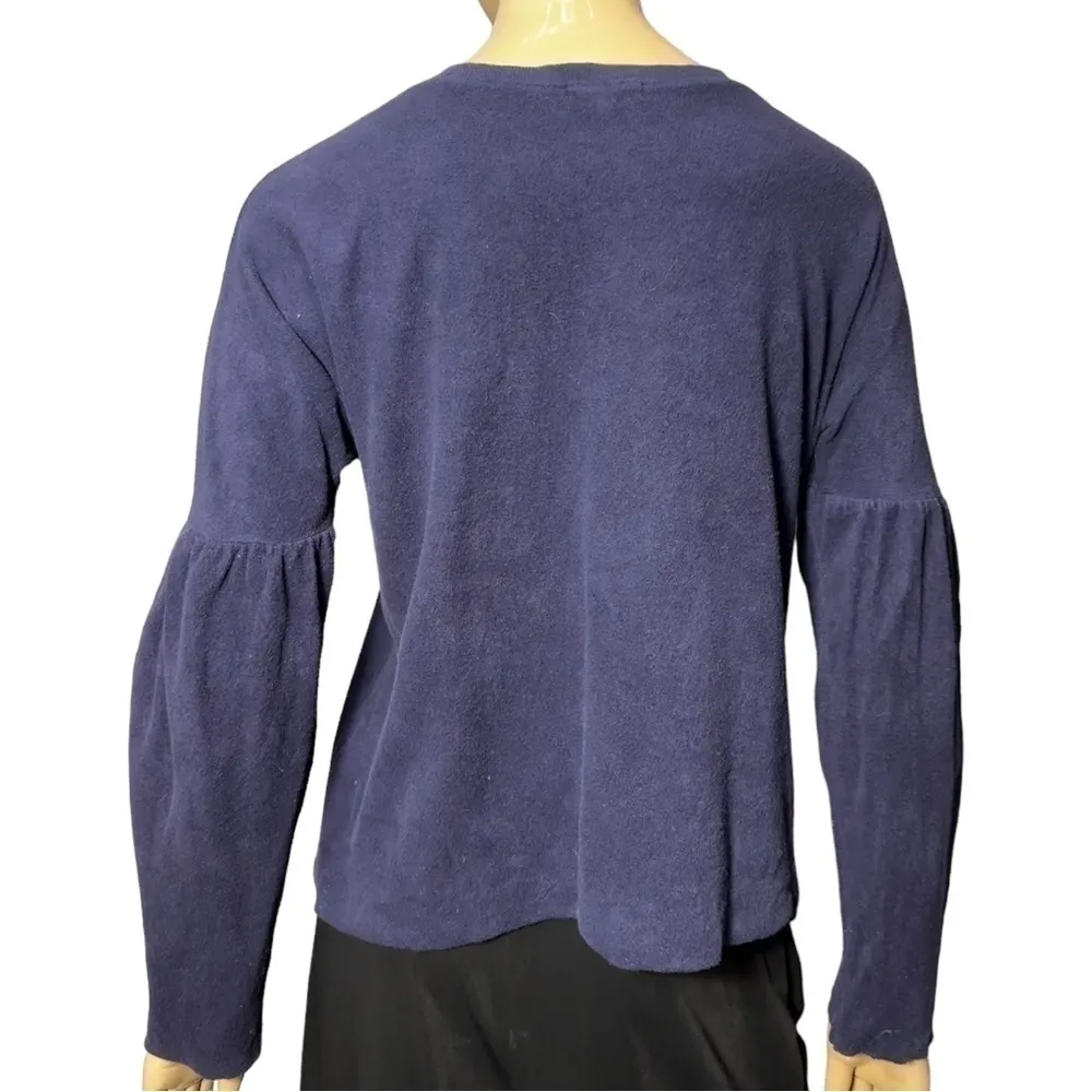 Goldie Women’s S Navy Blue Cotton French Terry Bell Sleeve Pullover Sweatshirt - Image 4