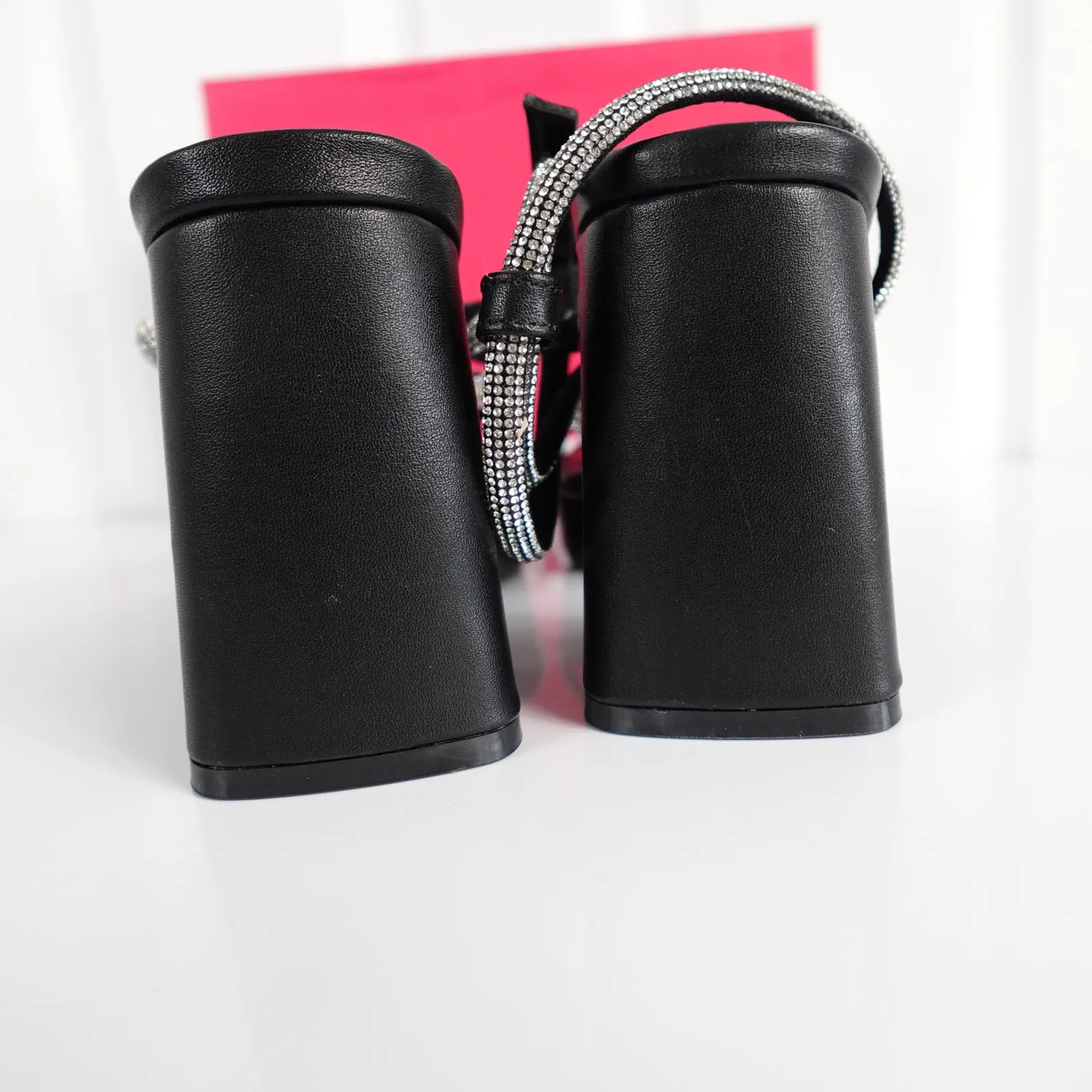 Black Silver Crystal Strappy Ankle Wrap Open Toe Platform Sandal Heels Formal - Image 8