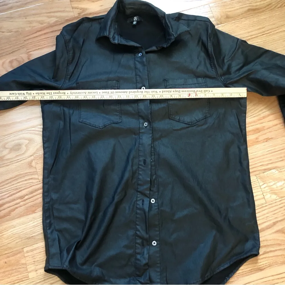 
Oversized Coated Denim black button-down front long sleeve shirt - Image 9