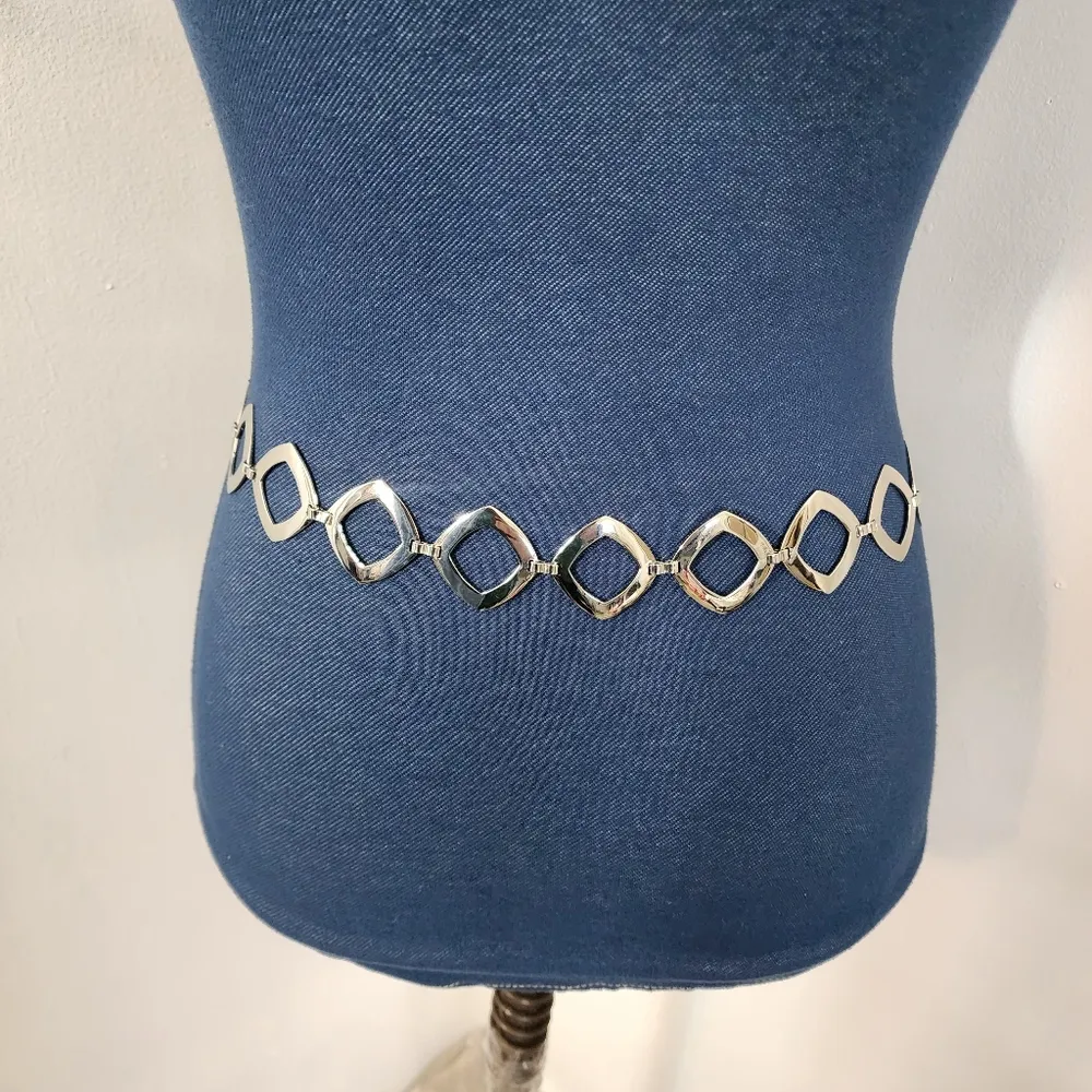 Vintage Silver Square Mod Chain Link Belt - Image 6