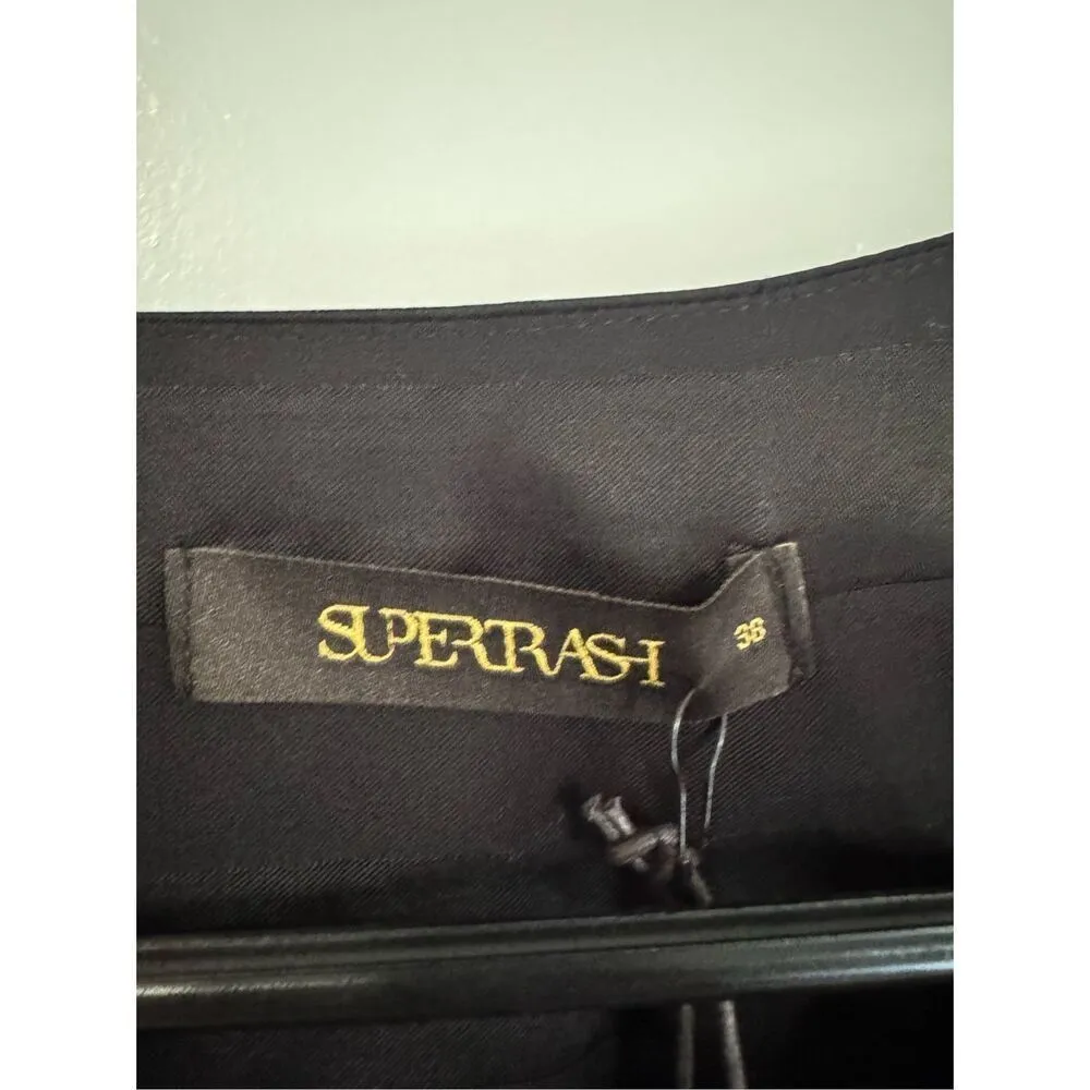 NEW Supertrash Designer black striped flare sleeve blouse sz 38 luxury European - Image 11