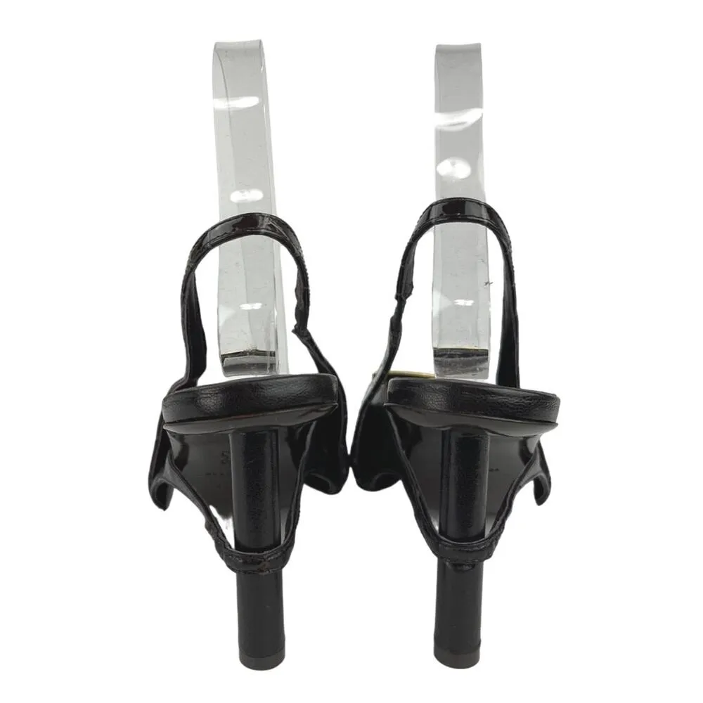 Tory Burch Black Pointed Toe Patent Crocs Sling Back High Heels Pumps Shoes 7M - Image 5