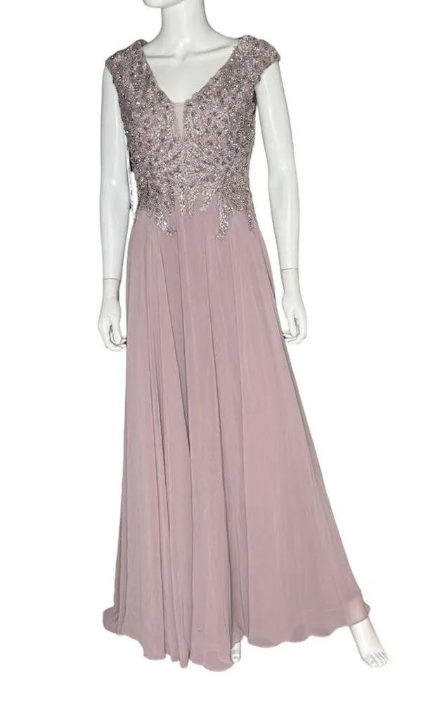 Mac Duggal Applique Cap Sleeve Bodice Flowy Gown Vintage Lilac Women’s Sz 8 - Image 2