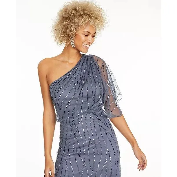 Adrianna Papell Sequined One-Shoulder Gown - Image 2