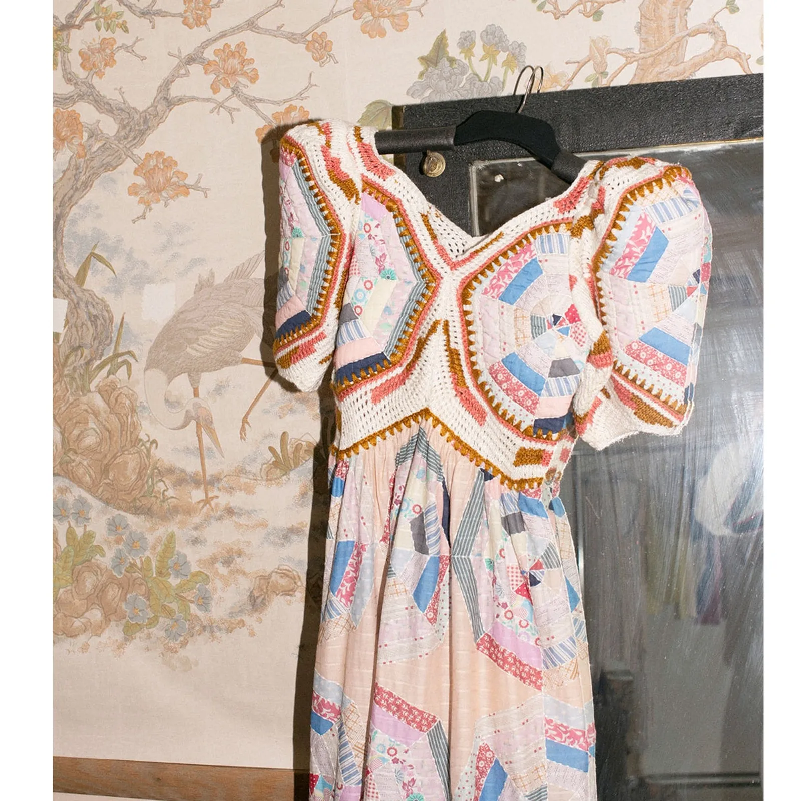 Sea New York Quin Mini Dress patchwork knit quilted BoHo size extra small XS Tan - Image 6