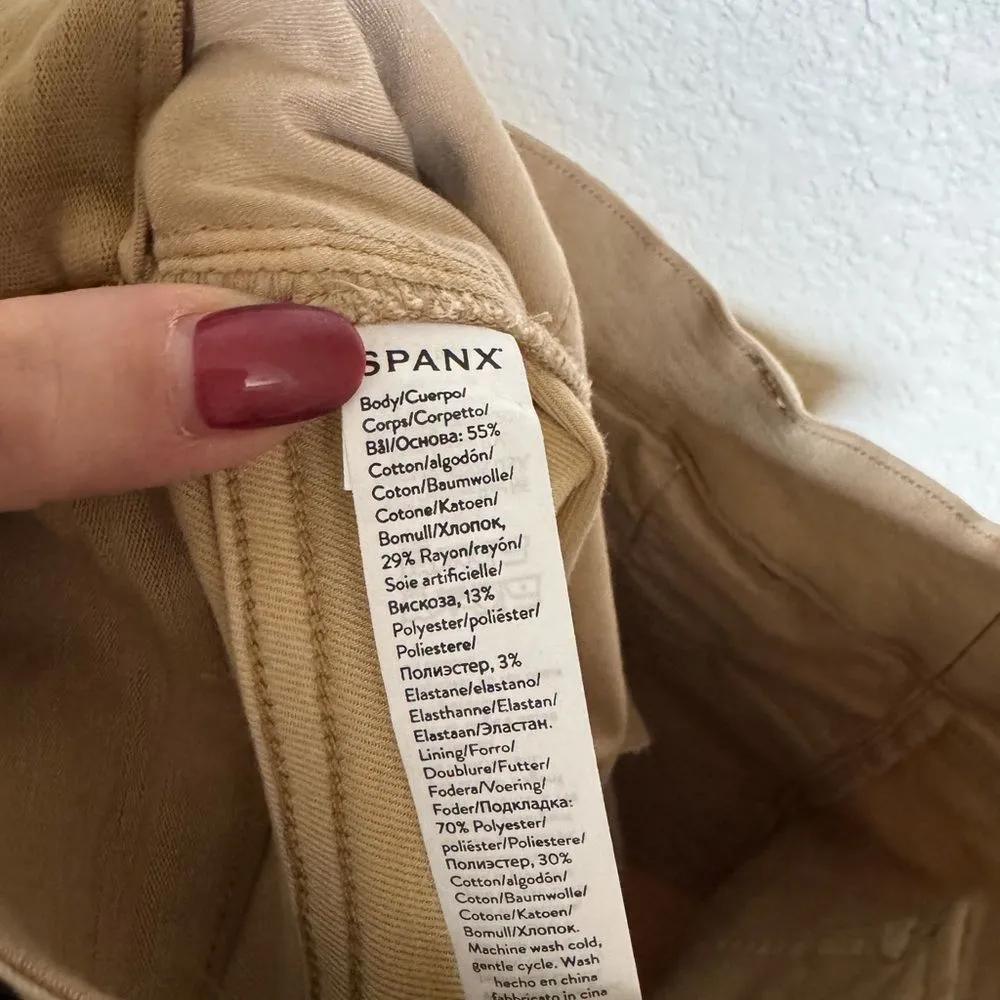 Spanx Stretch Twill Cropped Khaki Wide‎ Leg Pant Size Medium Tan - Image 11