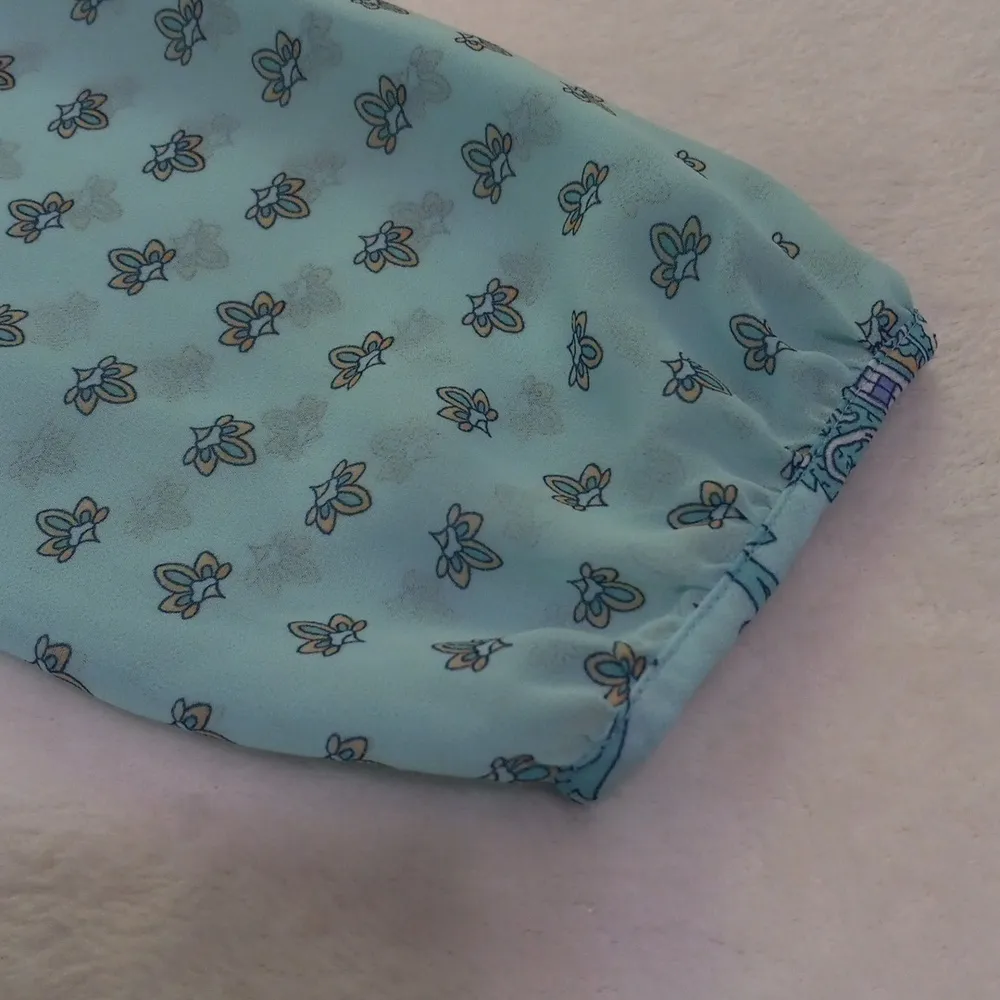 Ann Taylor Aqua and Lavender Paisley Print Boho Sheer Peasant Blouse - Image 9