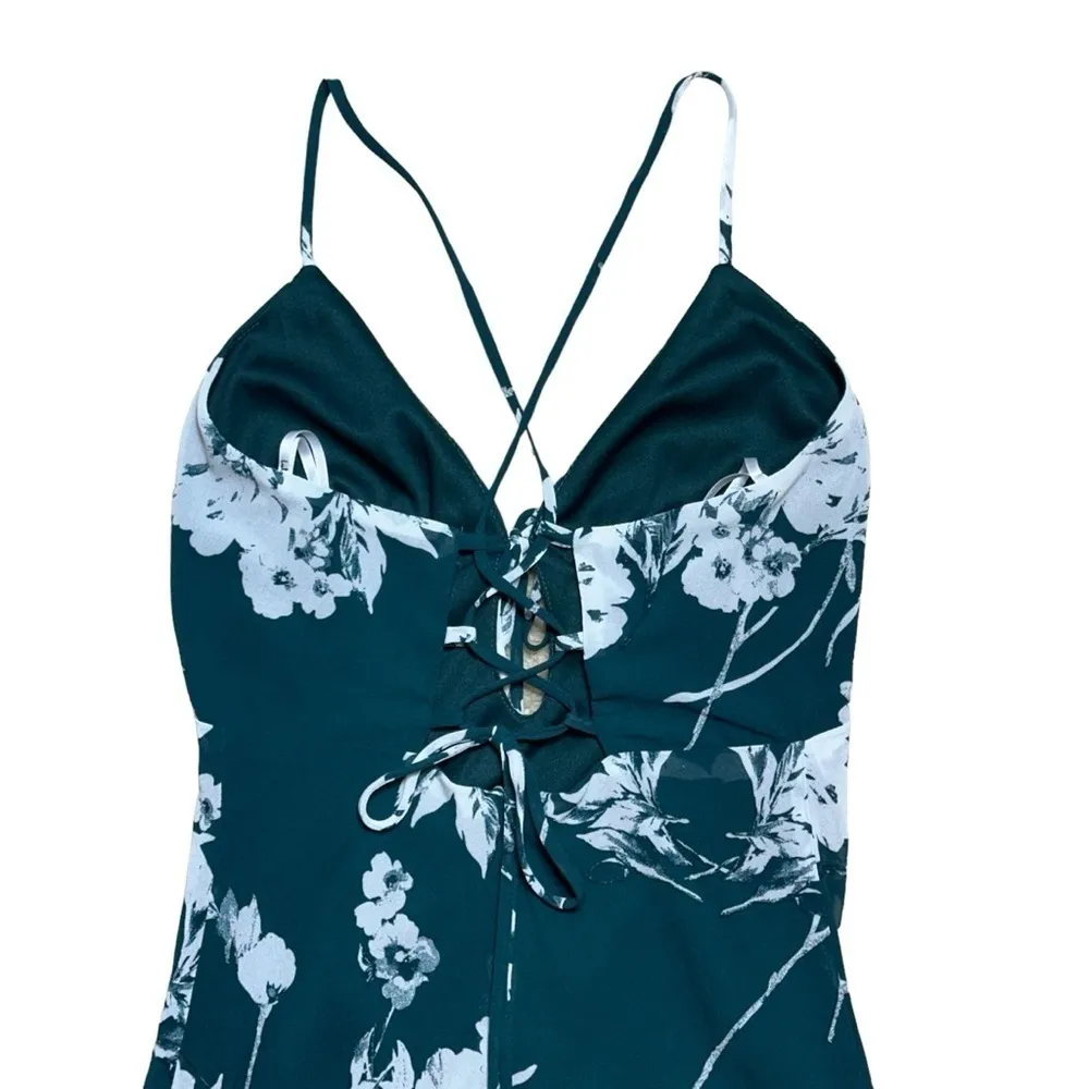 Lulu’s Flirtatious Essence Emerald Green Floral Lace Up Midi Dress US XS - Image 7