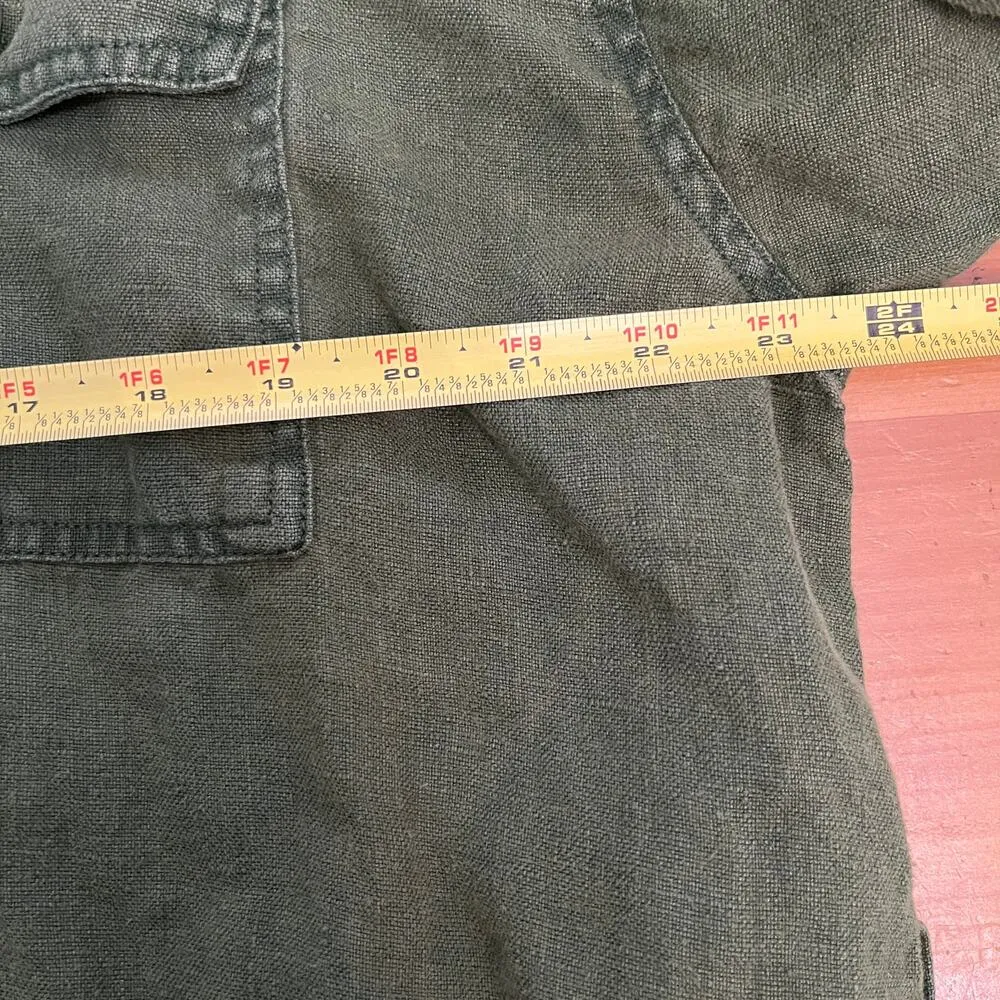 Tahari Women's Green Linen Utility Shacket Tie Waist Jacket Size Small - Image 5