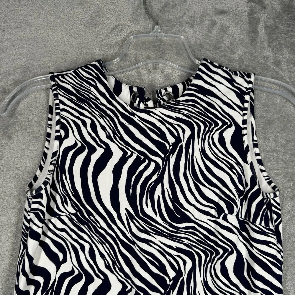 Jude Connally Dress Womens XS Navy Blue White Zebra Shift Animal Print Mod Retro - Image 4