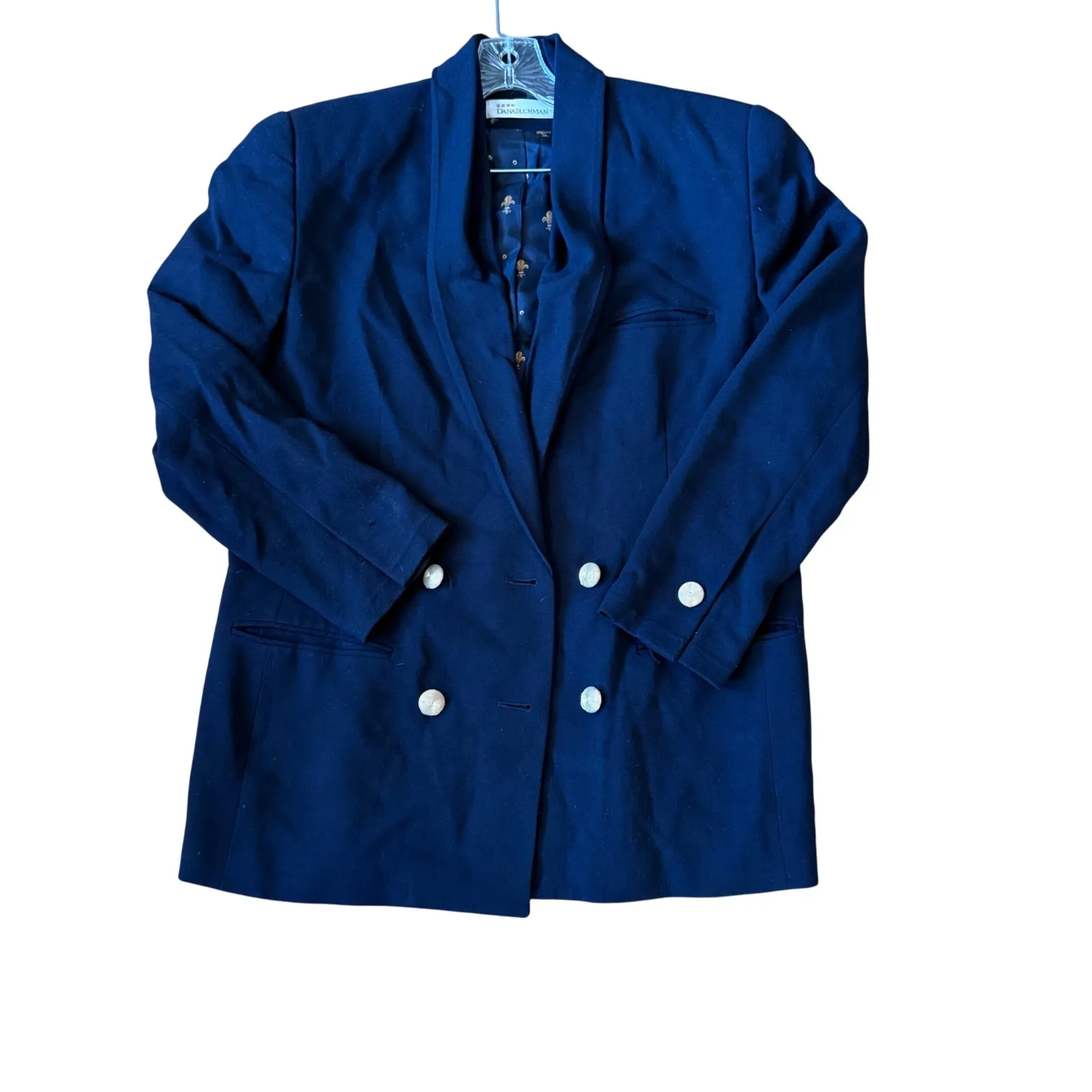 DANA BUCHMAN Navy Wool Double Breasted Blazer Shawl Collar Elegant Women's 14 - Image 2