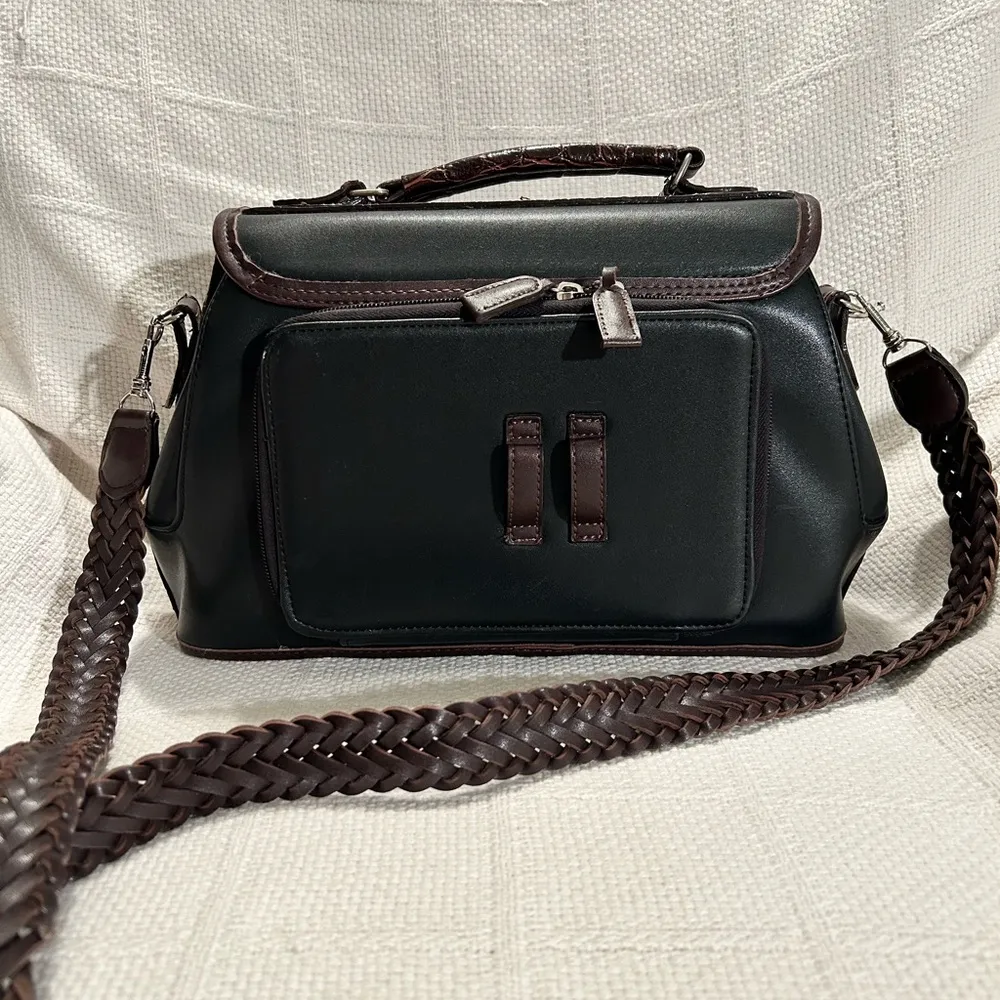 Western Inspired Brown and Black Crossbody Bag with Textured Leather - Image 2