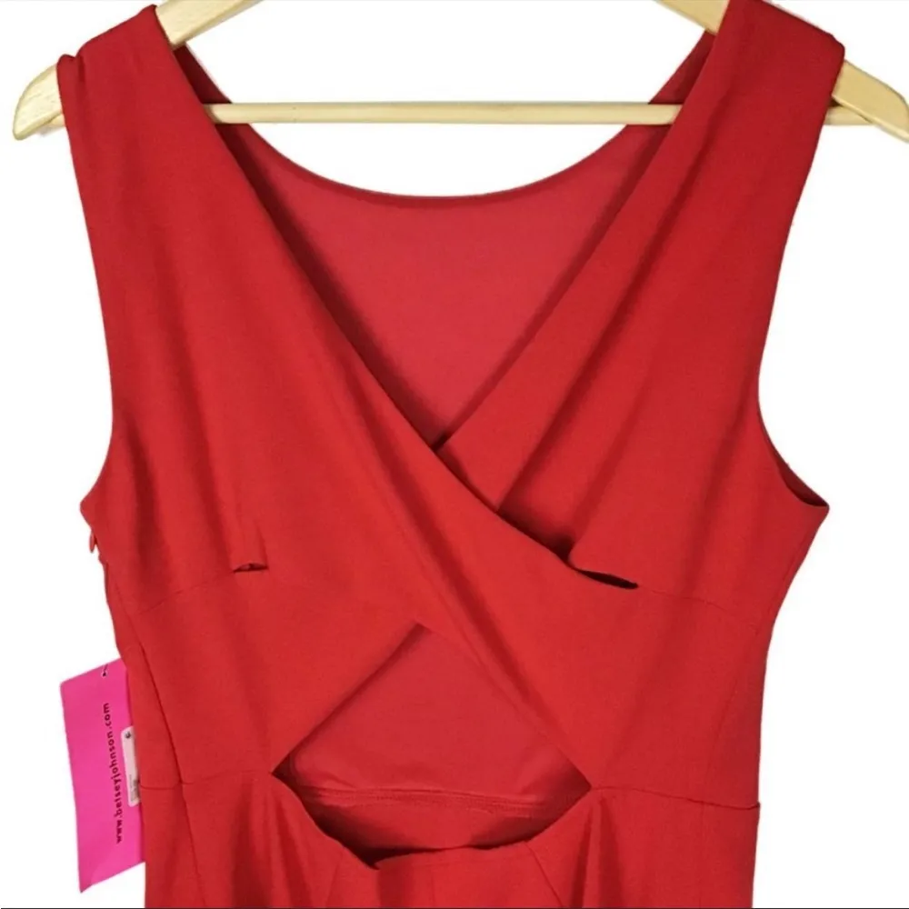 NWT Betsey Johnson "Fire" Red Scuba Crepe Cross-Back Dress - Image 5
