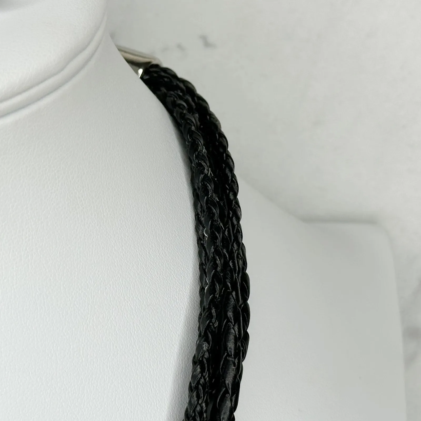 Chico's Rhinestone Silver and Gold Tone Black Braided Cord Necklace ✨ - Image 7