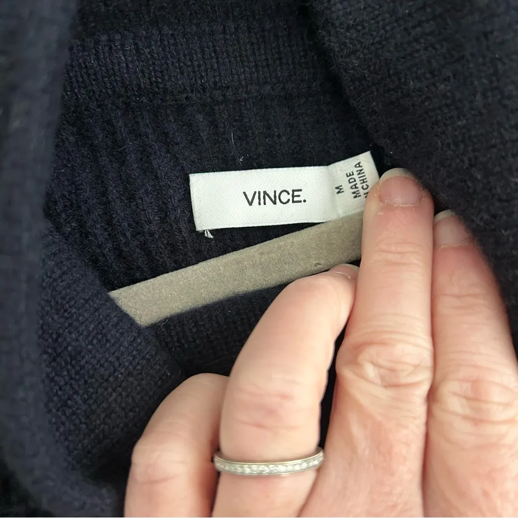 Vince Cowl Neck Wool Cashmere Chunky Ribbed Knit Side Zippers Blue Sweater M - Image 6