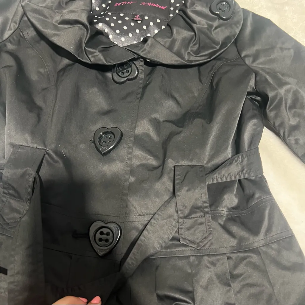 Betsey Johnson Black Polka Dot Lined Coat - Image 3