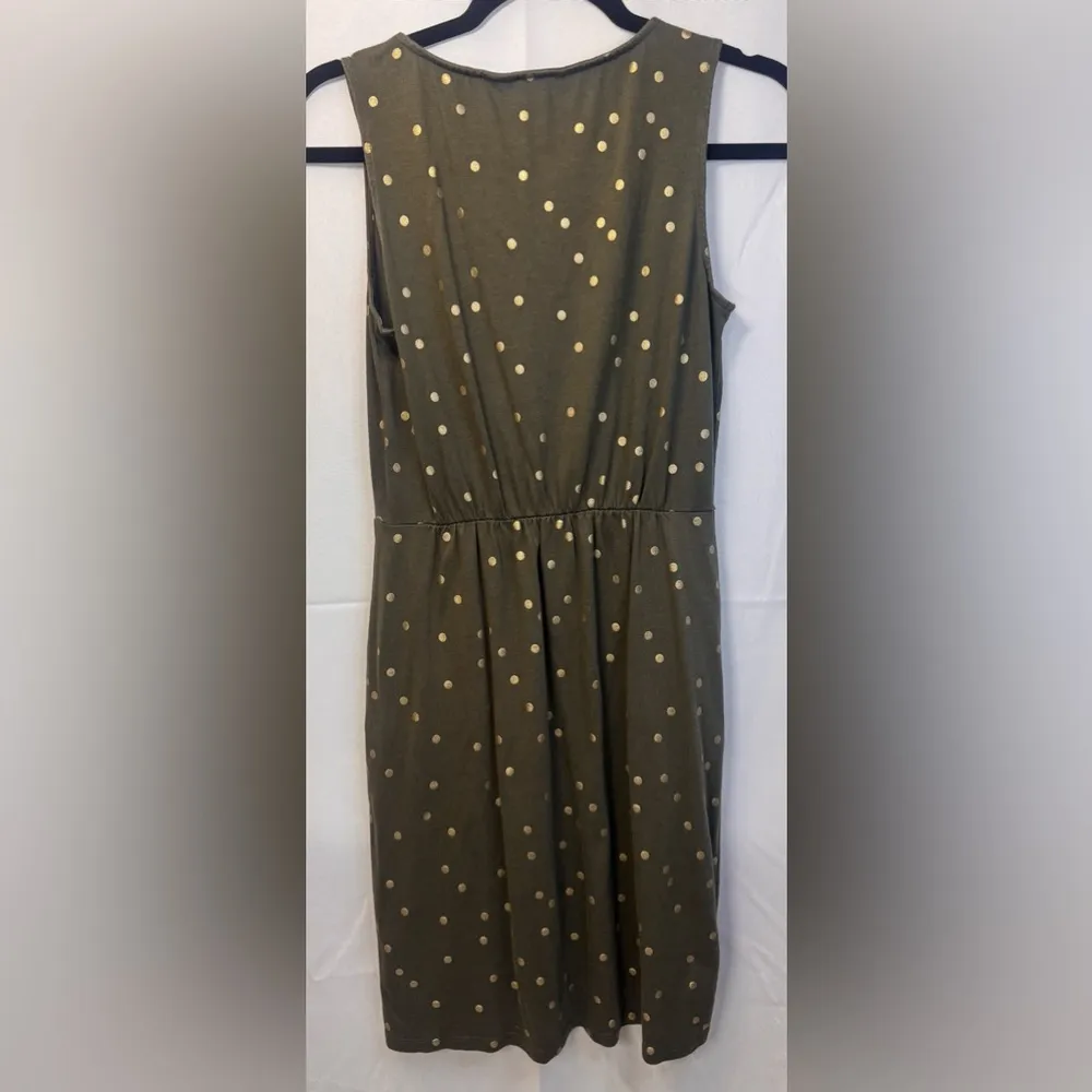 Biden Melinda Jersey Dress in Olive Green and Gold Polka Dot - Image 2